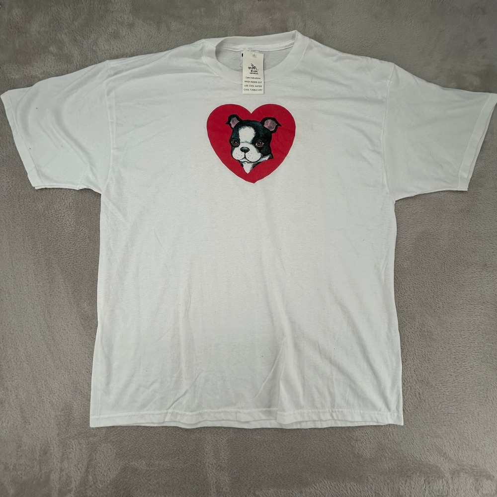 VTG NWT Jerzees Mens Boston Terrier Heart T Shirt 2X White